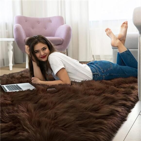 Soft Fluffy Faux Fur Rugs for Bedroom Bedside Rug 3x5, Washable Furry Area Rug - Picture 4 of 7